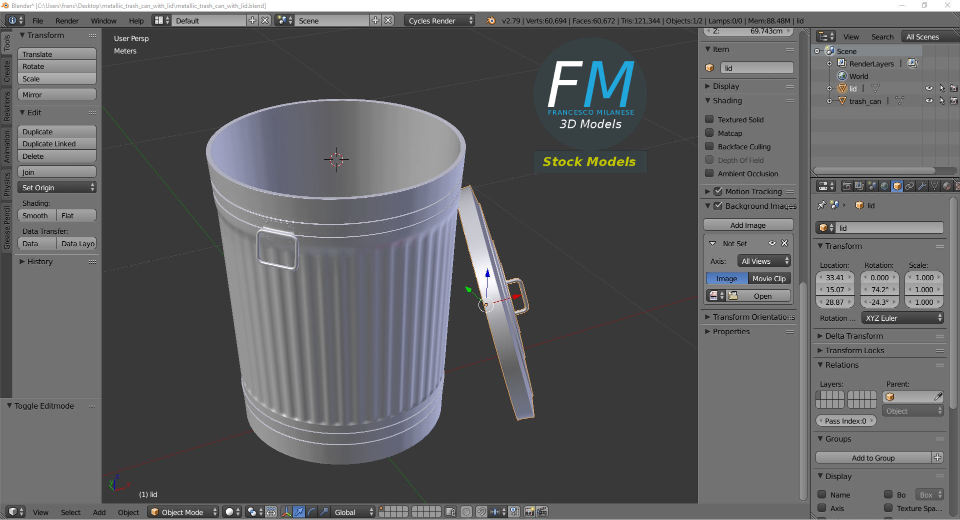 3D-Modell - Metallmülleimer mit Deckel - 09