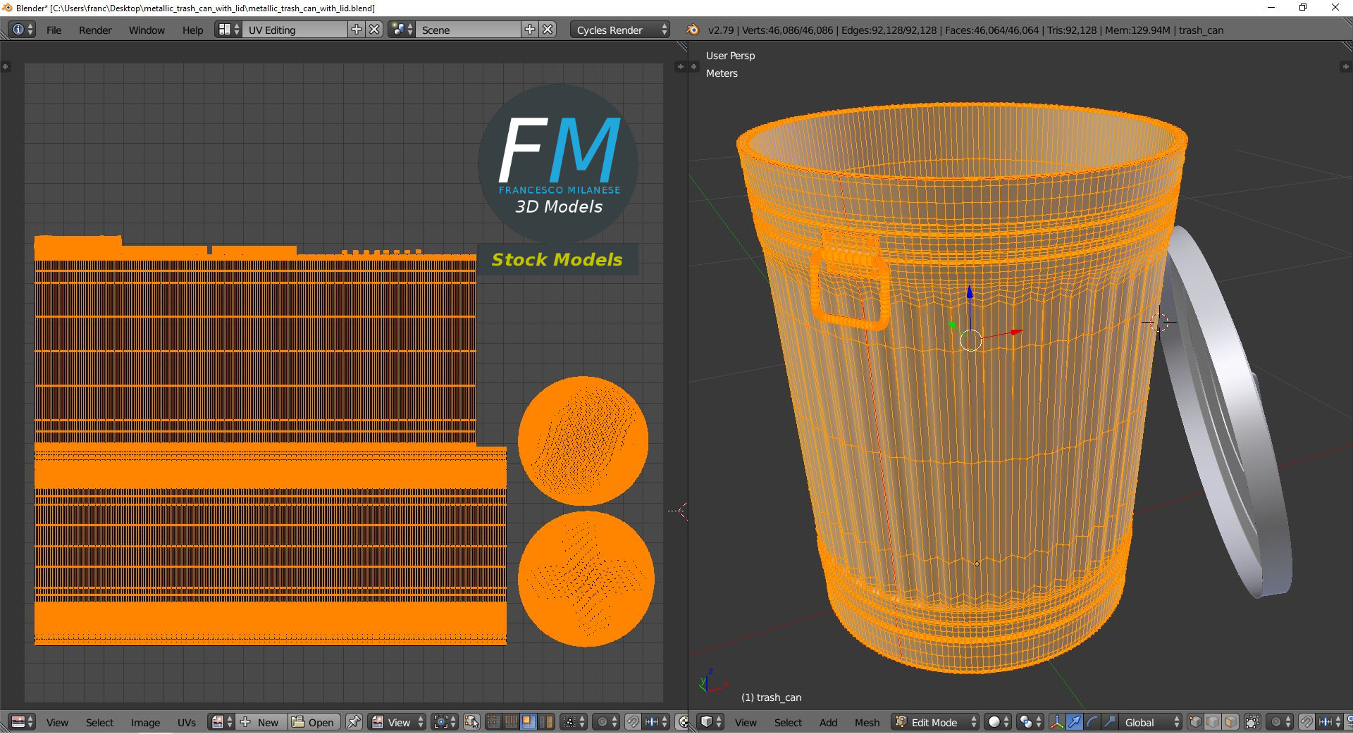 3D-Modell - Metallmülleimer mit Deckel - 10