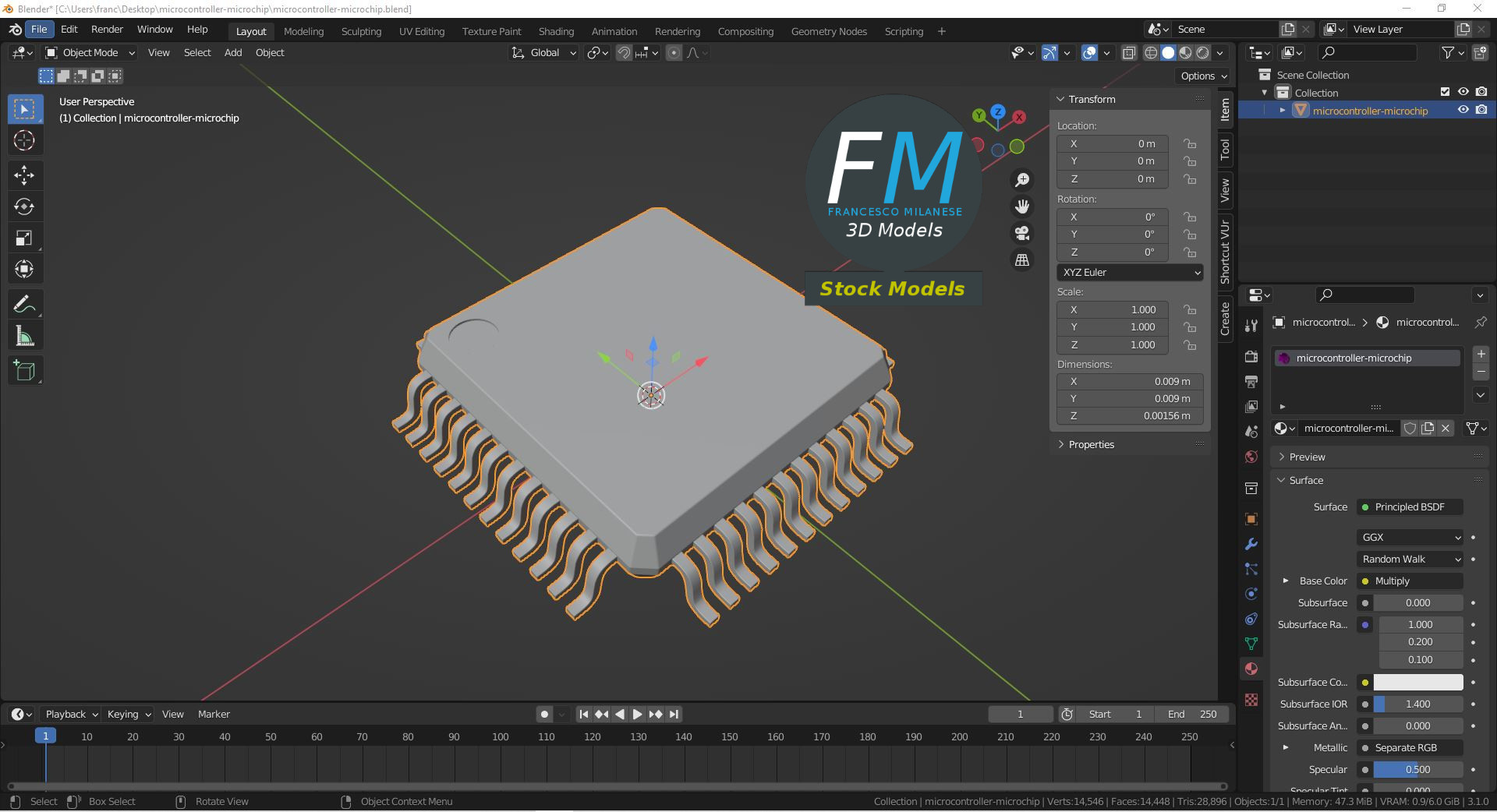3D-Modell - 48-Pin-Mikrocontroller-Chip - 09