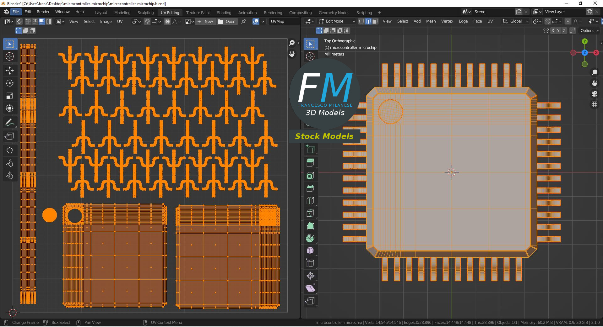 3D-Modell - 48-Pin-Mikrocontroller-Chip - 10