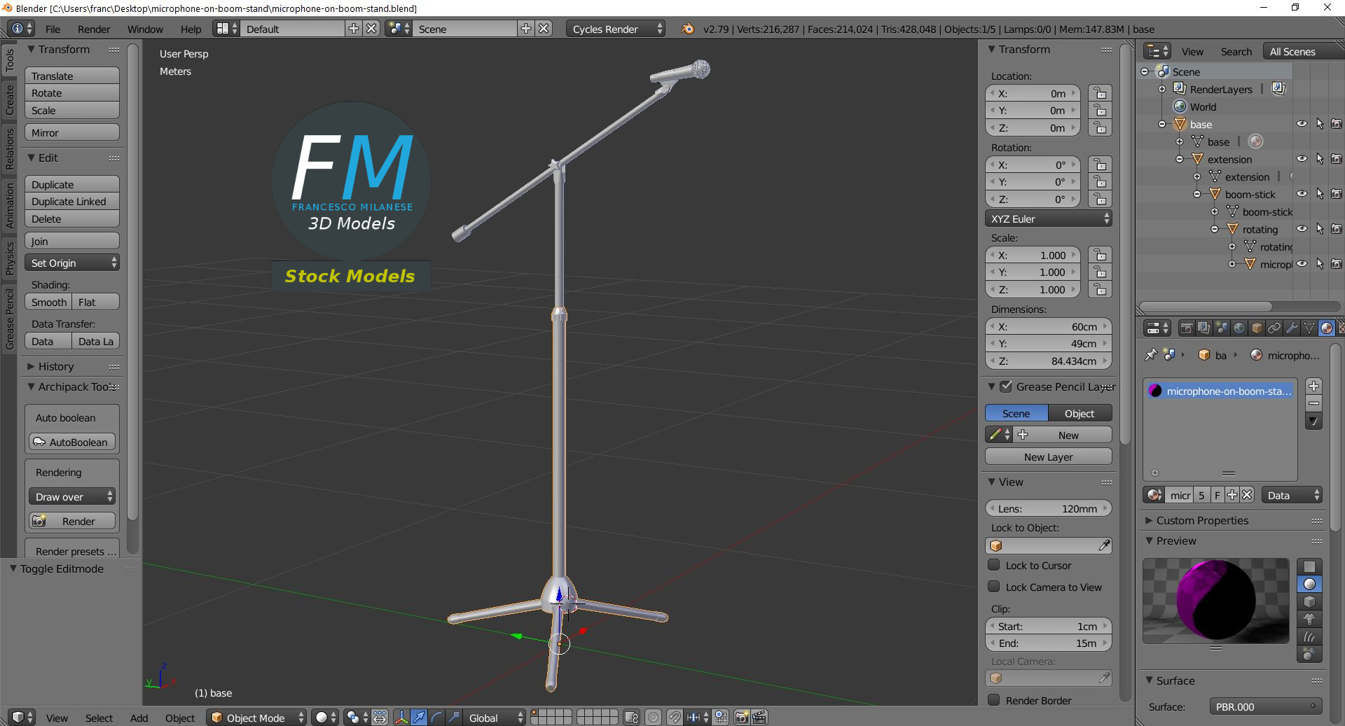 3D-Modell - Mikrofon auf Galgenstativ - 09