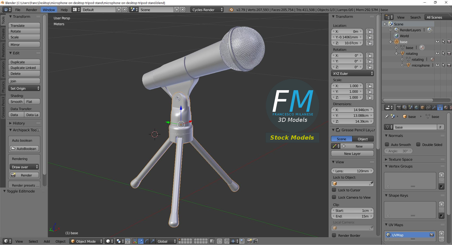 3D-Modell - Mikrofon auf Tischstativ - 09