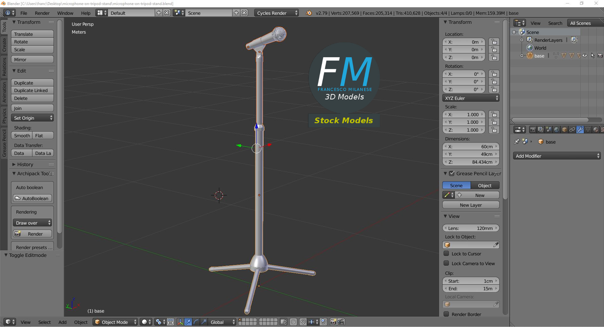 3D-Modell - Mikrofon auf Dreibeinstativ - 09