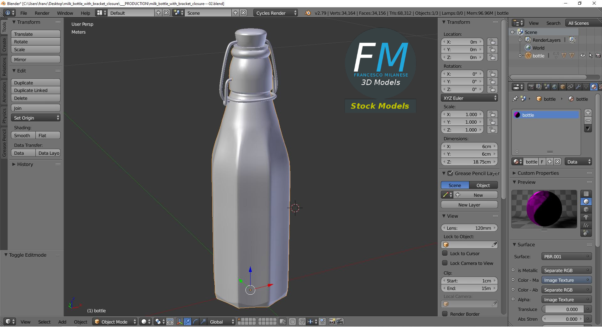 3D-Modell - Milchflasche mit Bügelverschluss - 09