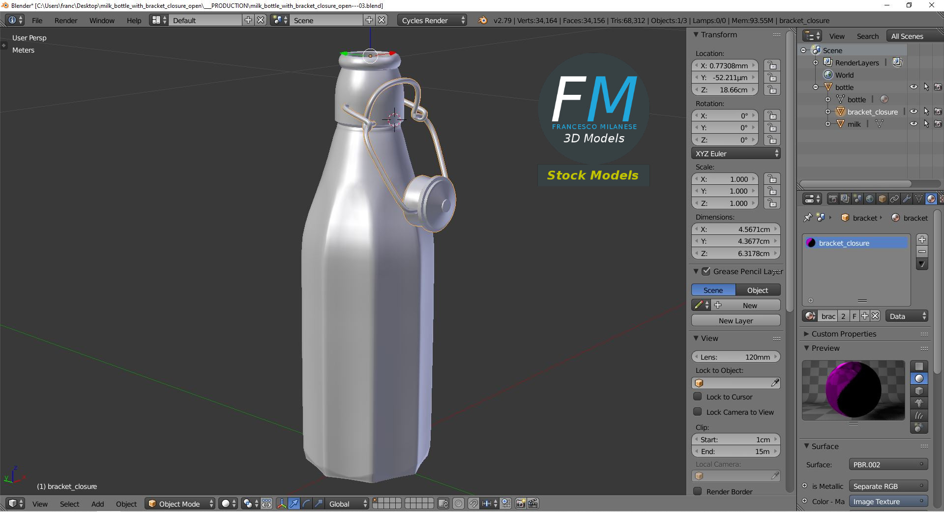 3D-Modell - Offene Milchflasche mit Bügelverschluss - 09