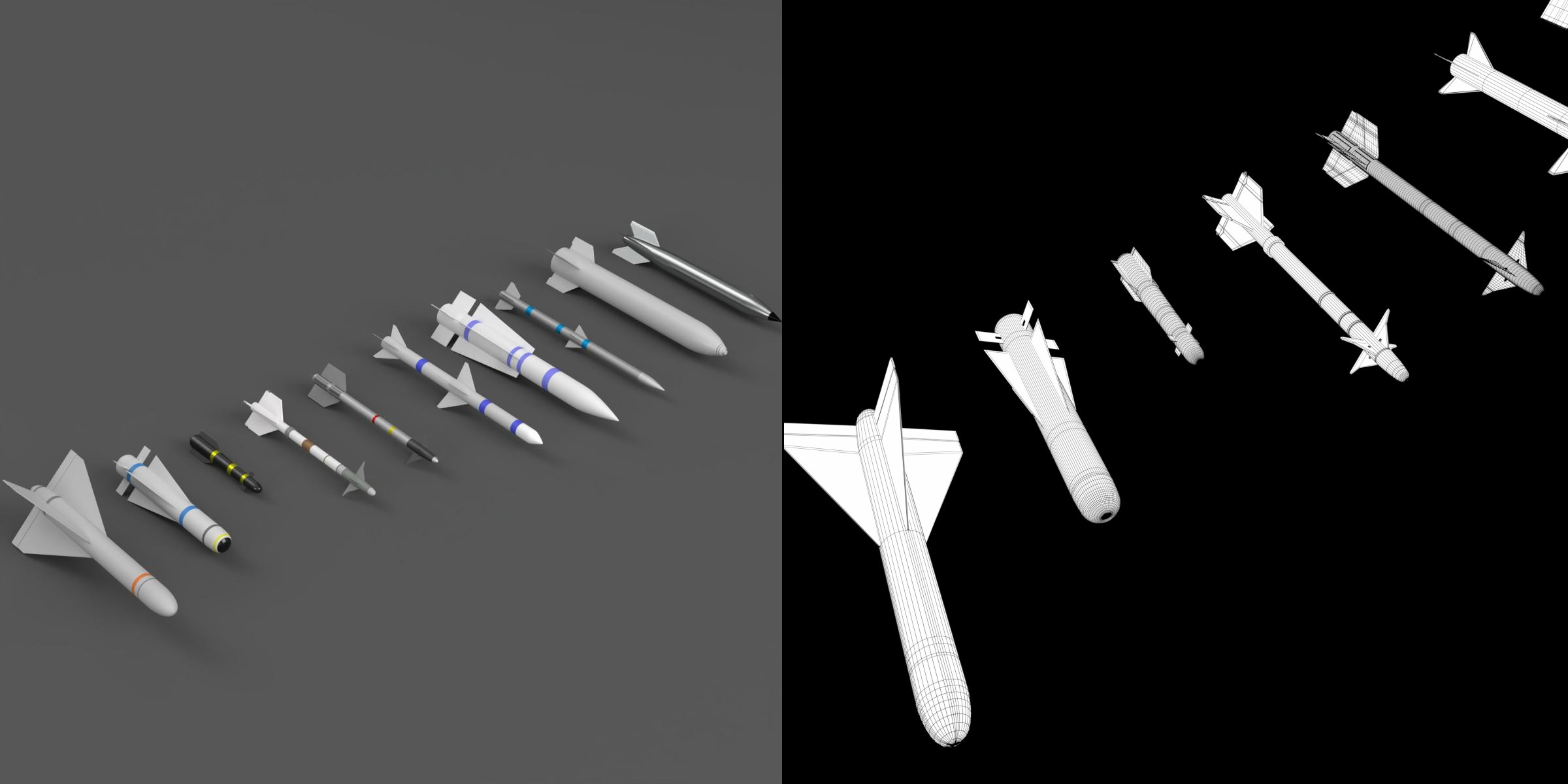3D-Modell - Sammlung von Raketen und Bomben