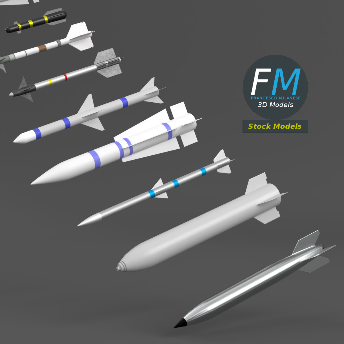 3D-Modell - Sammlung von Raketen und Bomben - 03