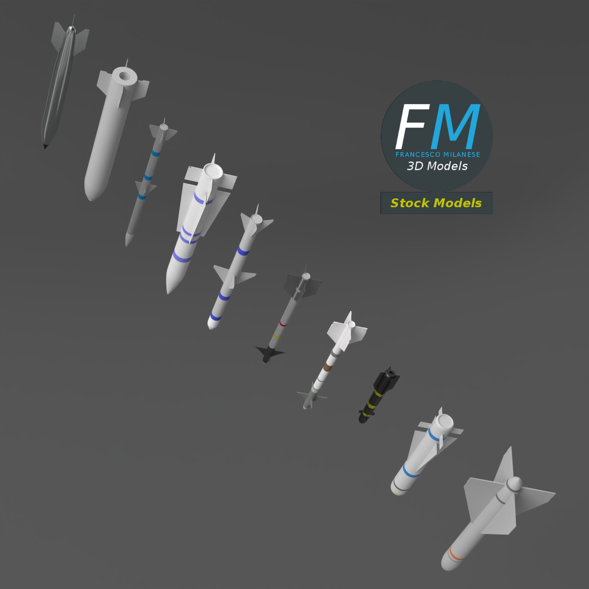 3D-Modell - Sammlung von Raketen und Bomben - 05
