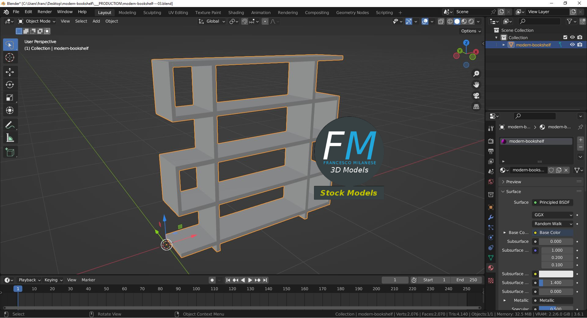 3D-Modell - Modernes Bücherregal - 09