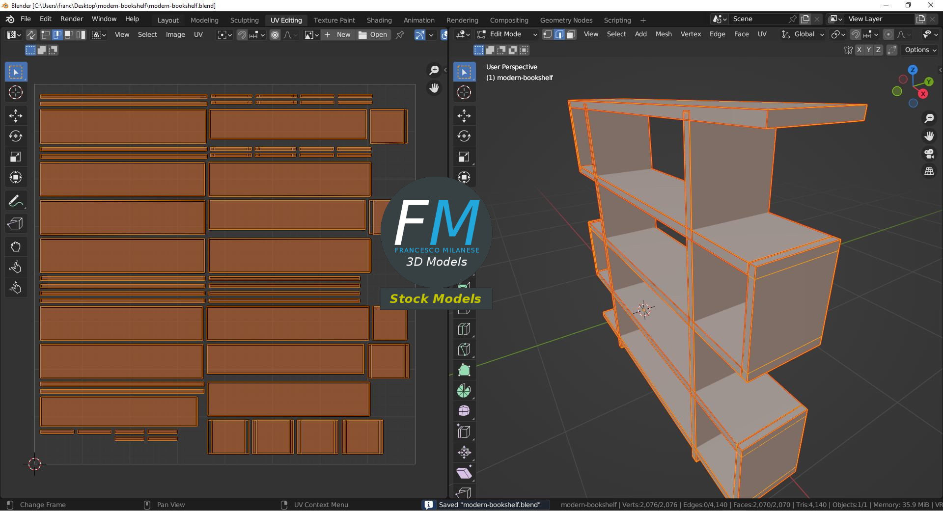 3D-Modell - Modernes Bücherregal - 10