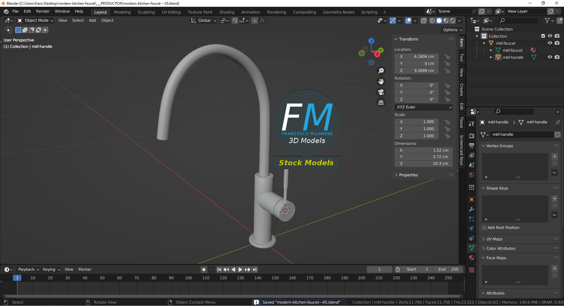 3D-Modell - Moderner Küchenwasserhahn - 09