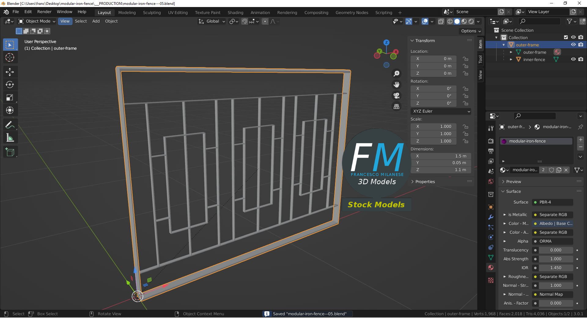 3D-Modell - Modularer Eisenzaun - 09