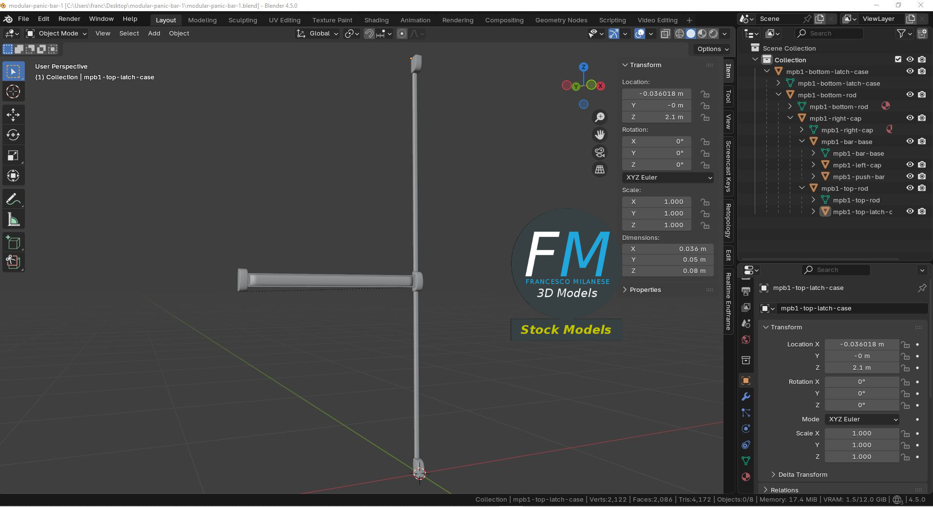 3D-Modell - Modulare Panikstange - 09