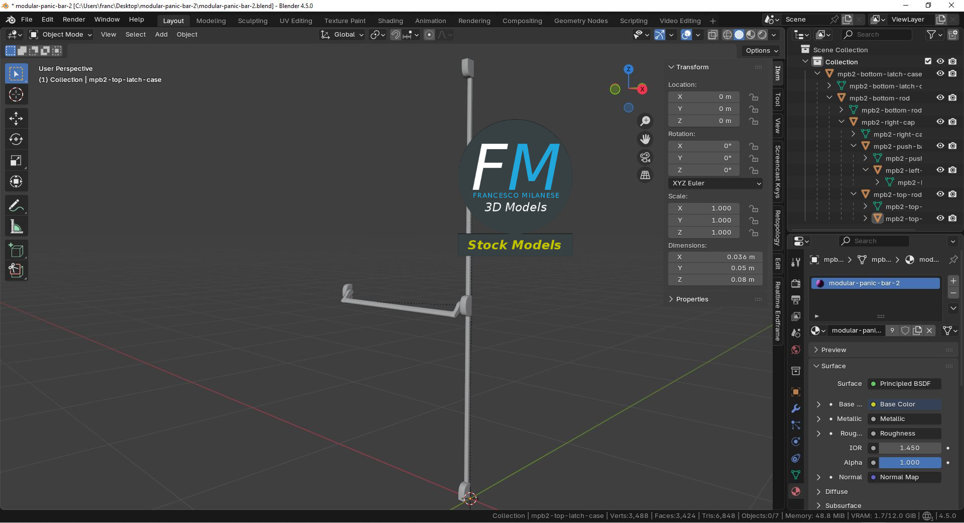 3D-Modell - Modulare Panikstange - 09