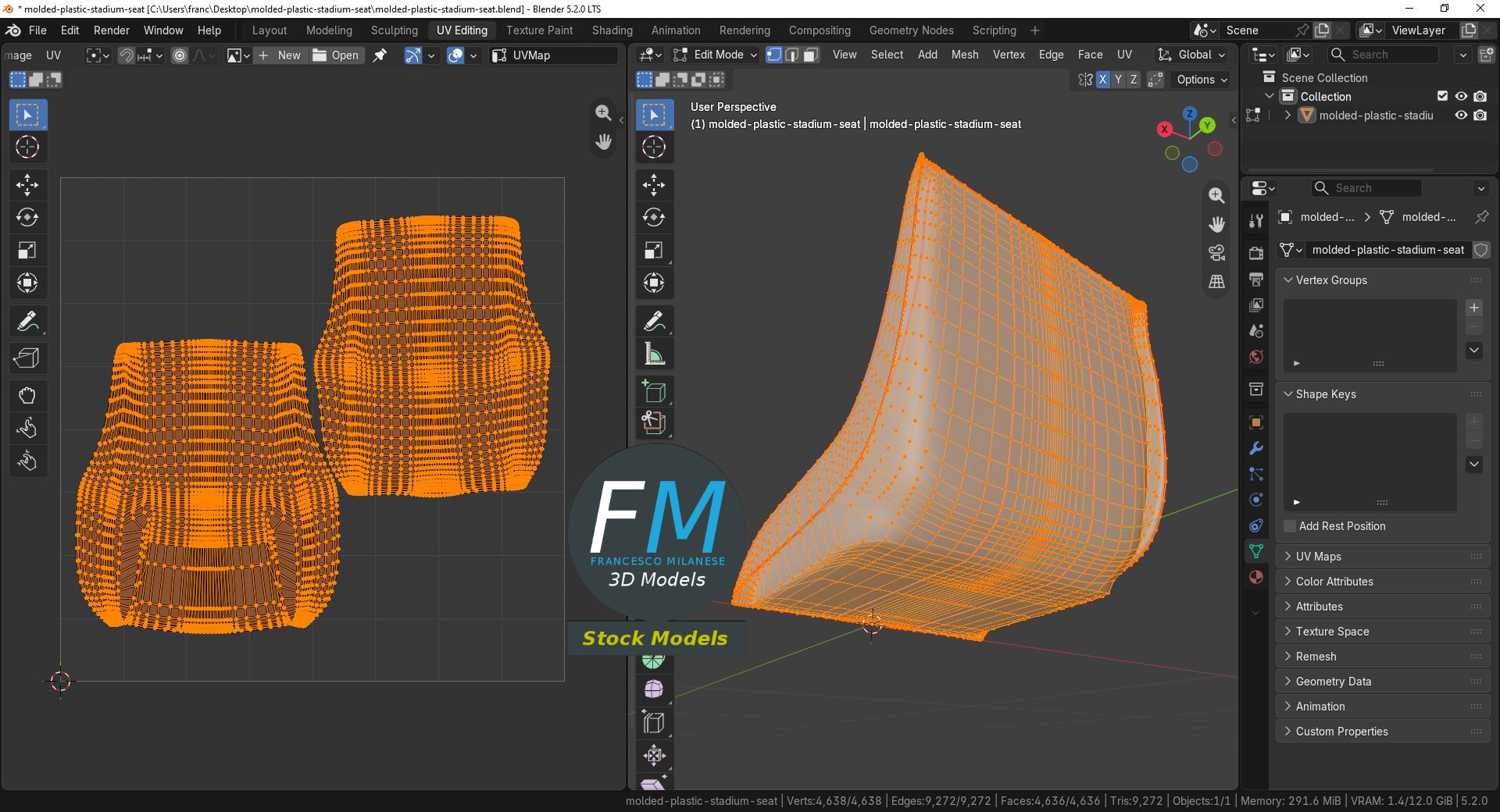 3D Model - Molded Plastic Stadium Seat - 10