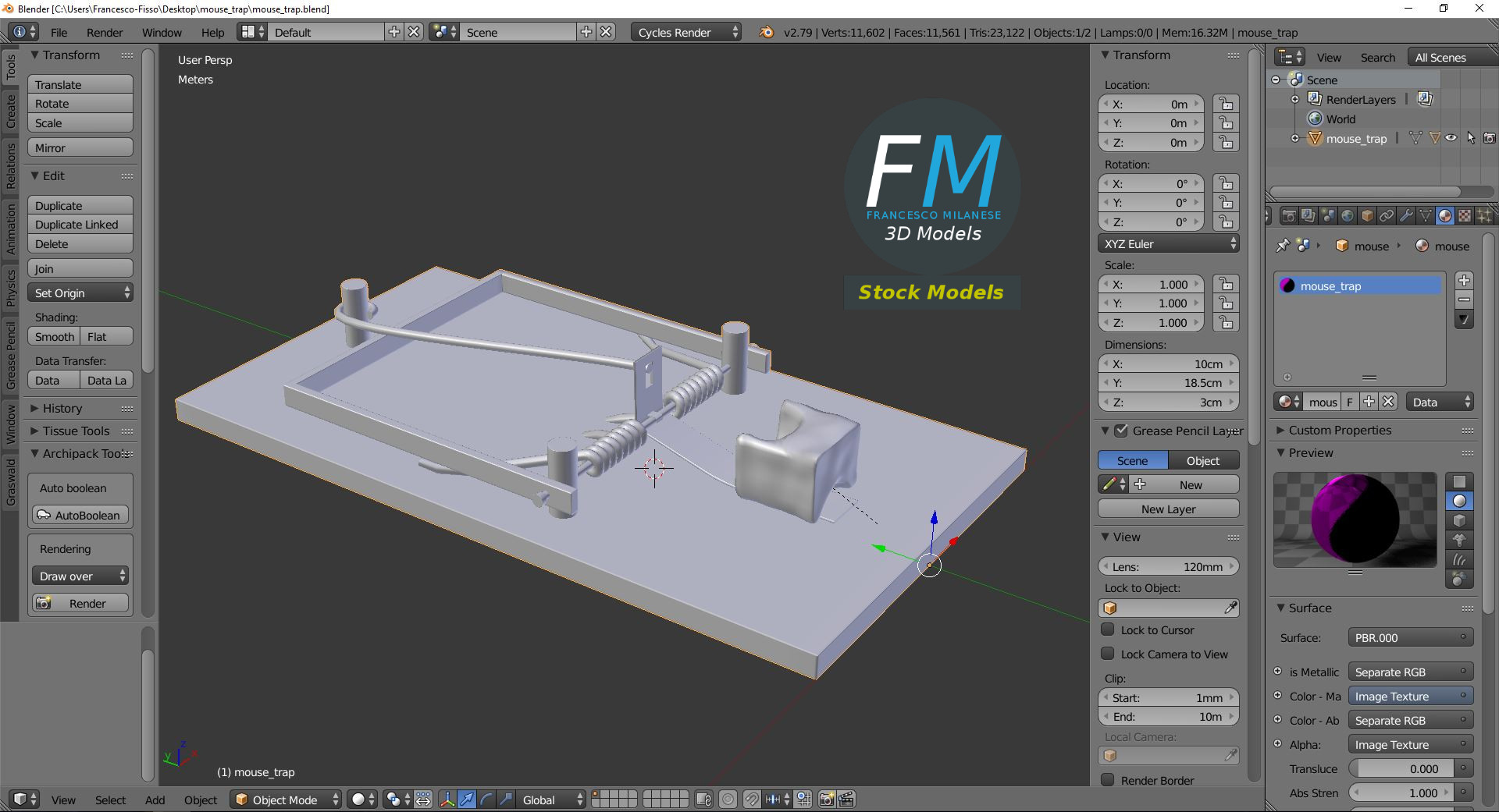 3D-Modell - Mausefalle mit Käse - 09