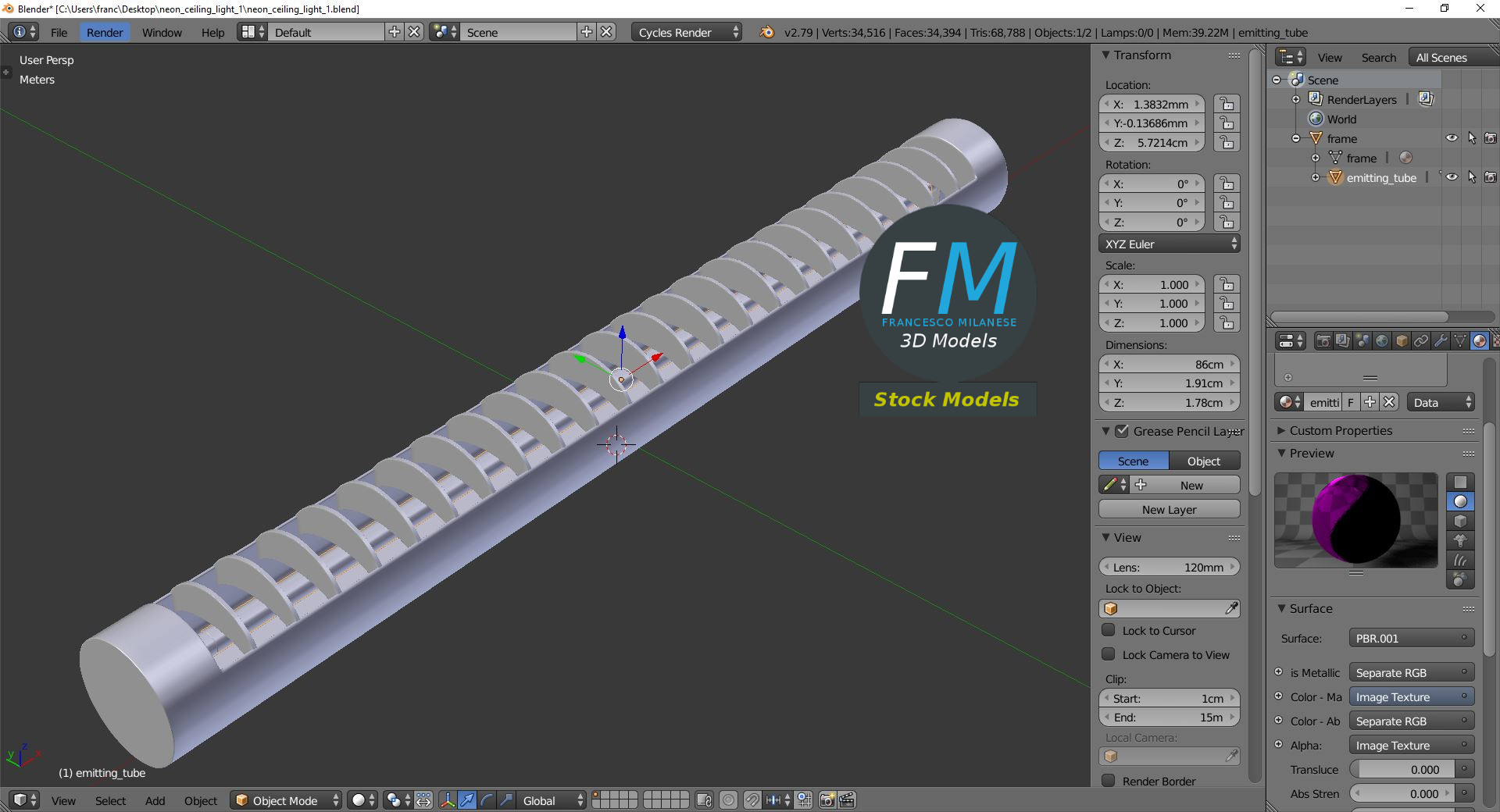 3D-Modell - Neon-Deckenleuchte - 09