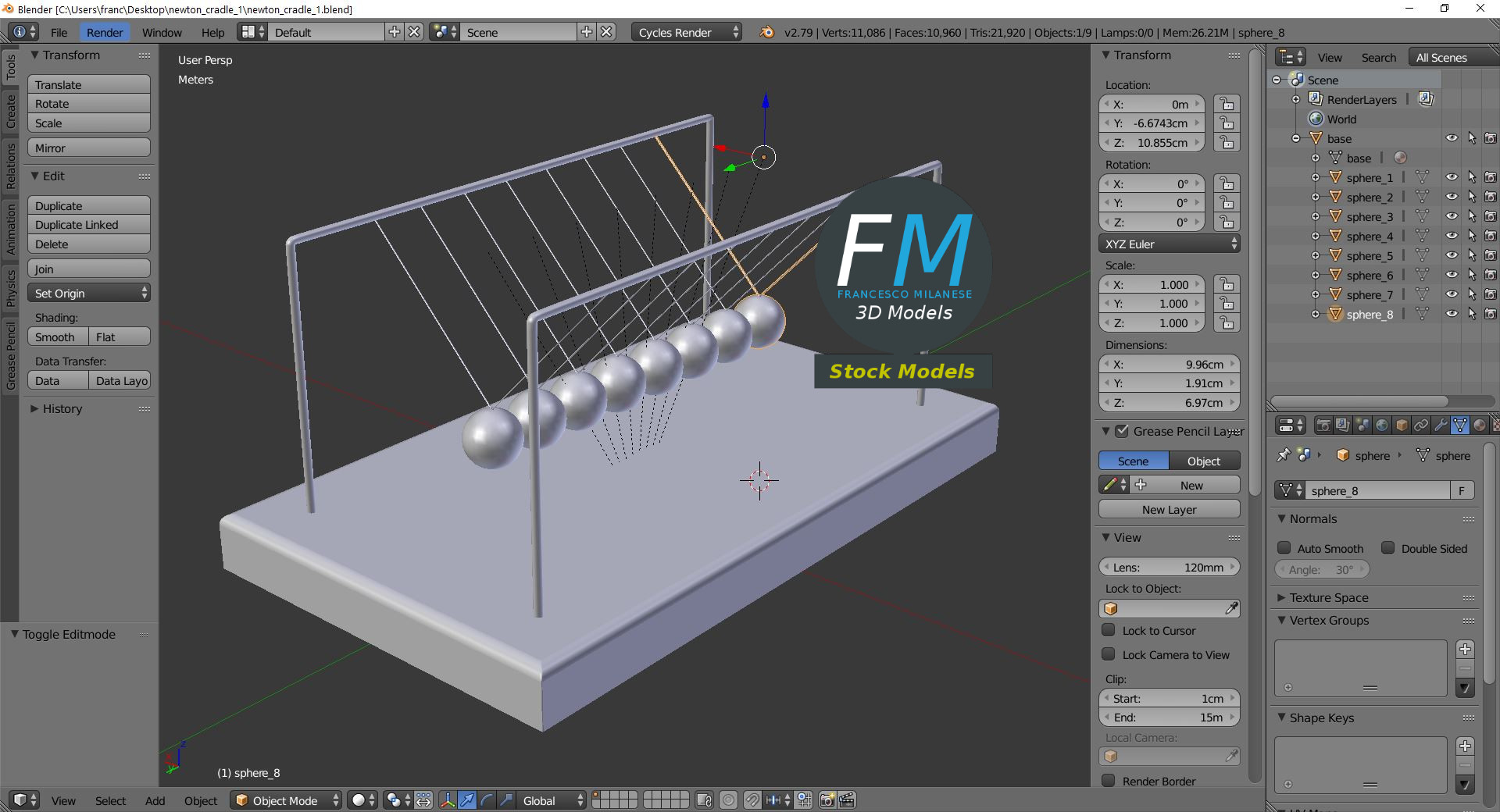 3D-Modell - Newton-Pendel - 09