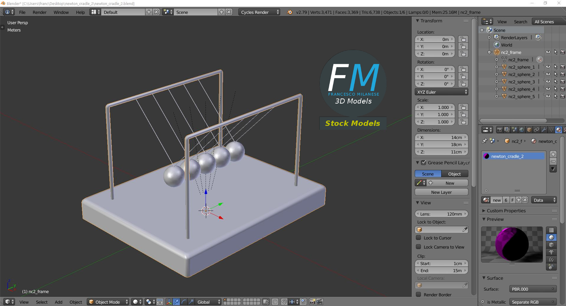 3D-Modell - Newton-Pendel - 09