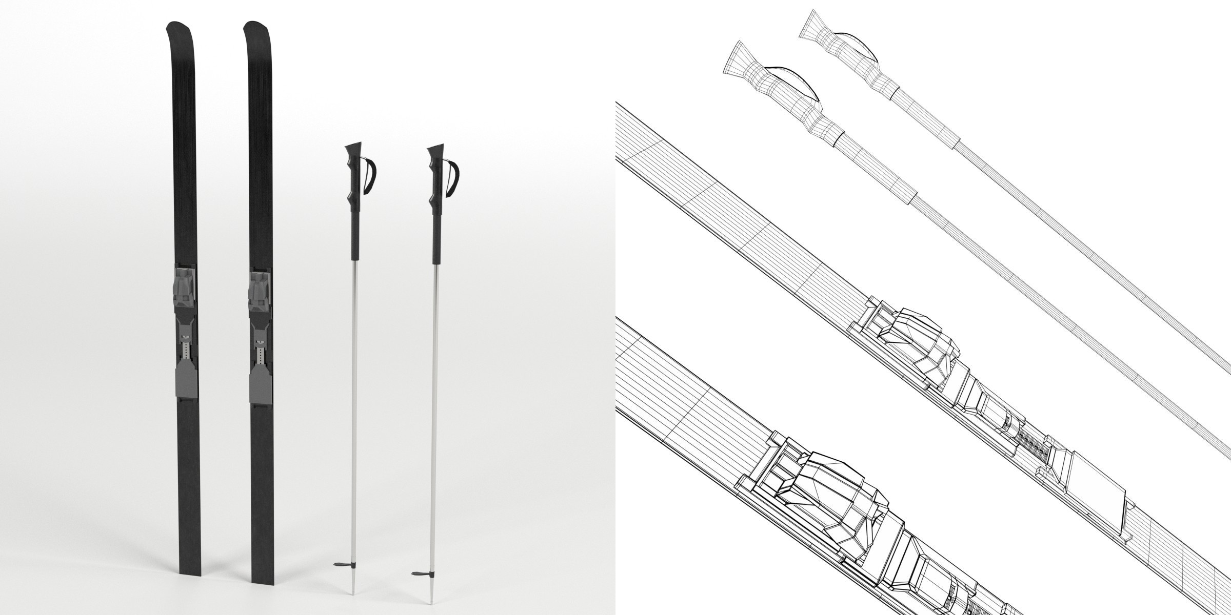 3D-Modell - Nordische Skier mit Stöcken