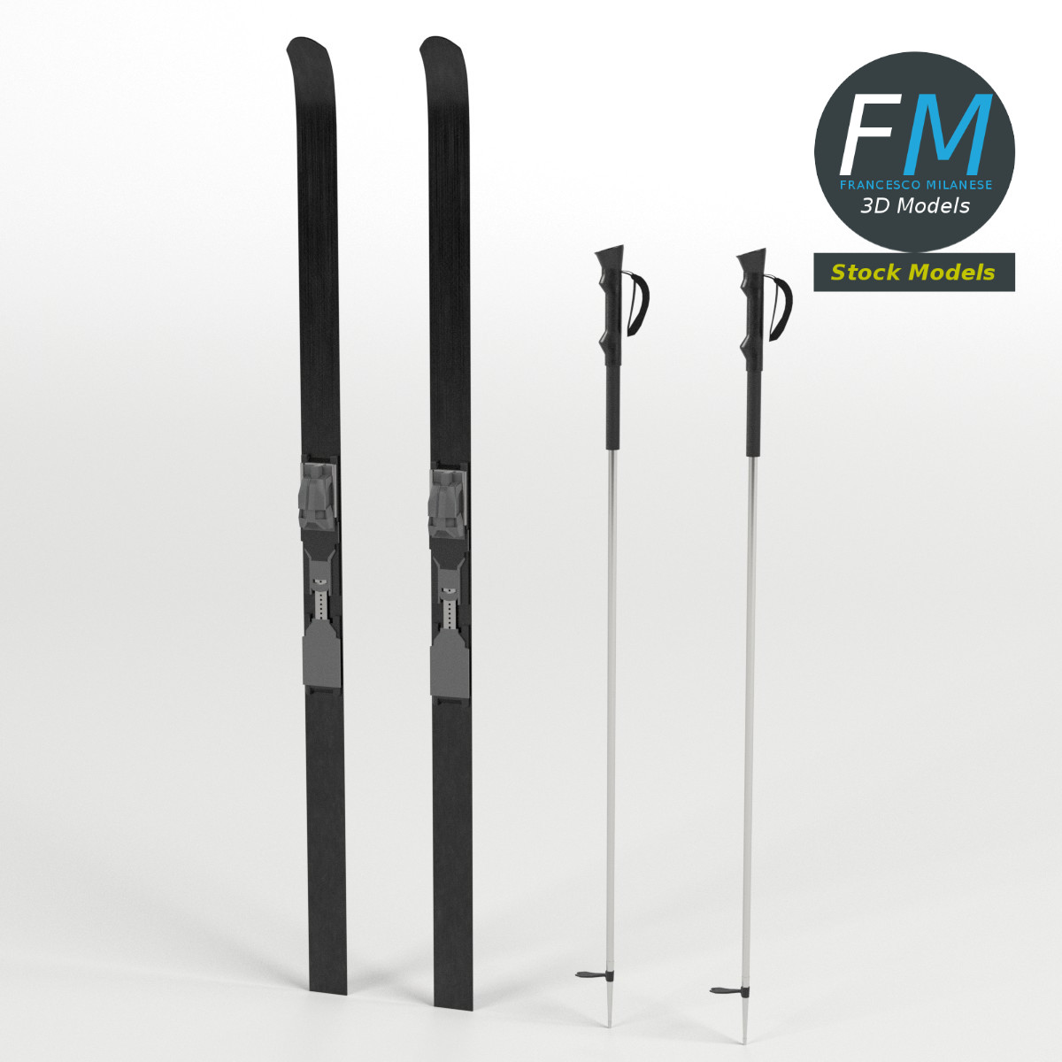 3D-Modell - Nordische Skier mit Stöcken - 01