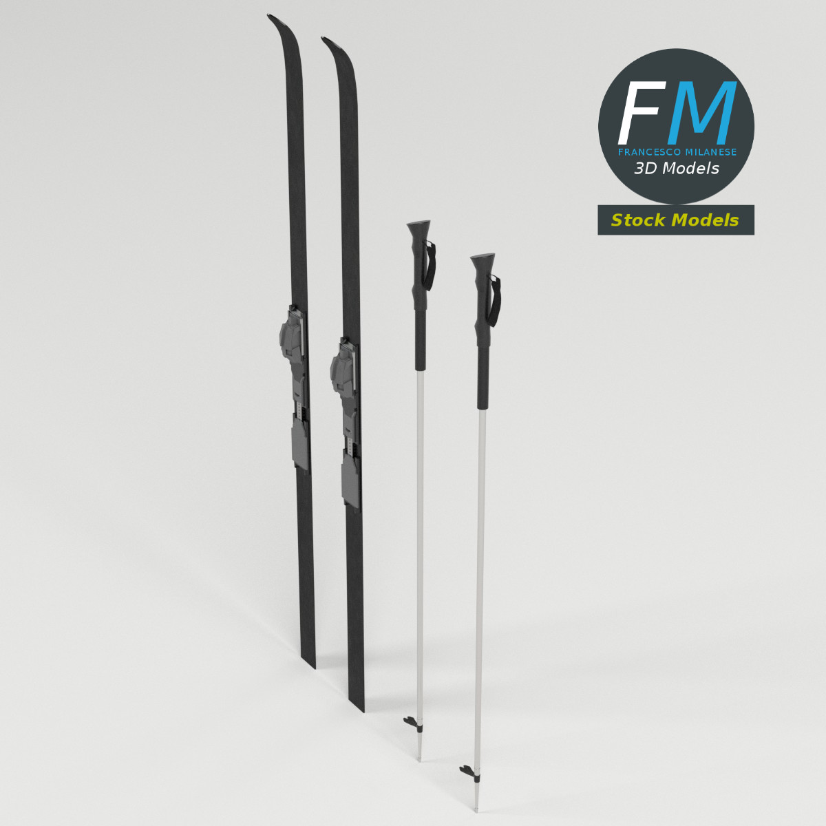 3D-Modell - Nordische Skier mit Stöcken - 02
