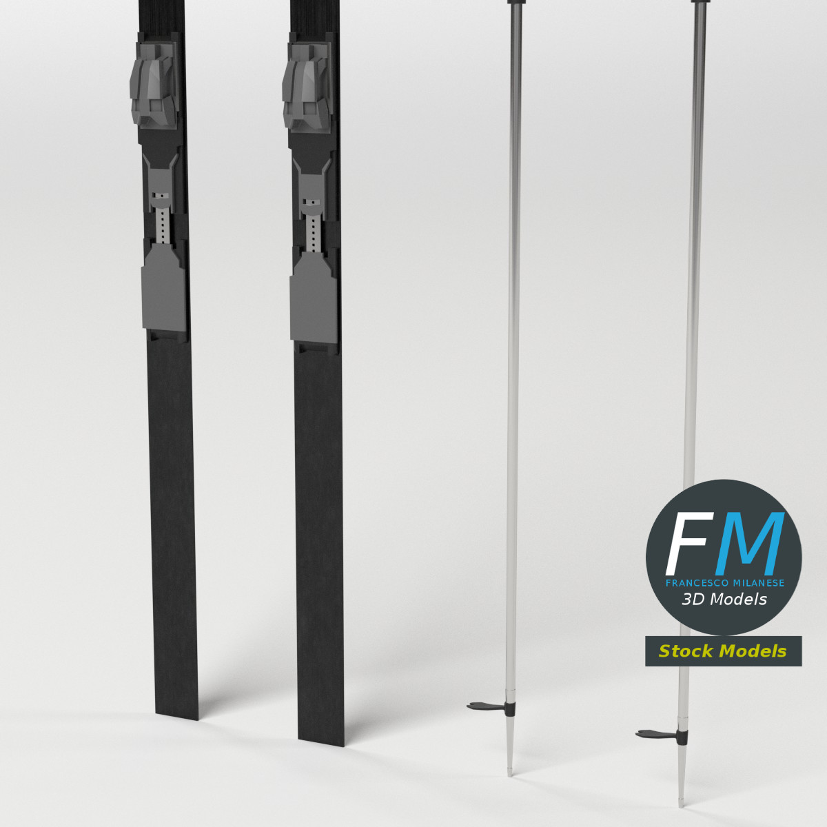 3D-Modell - Nordische Skier mit Stöcken - 05