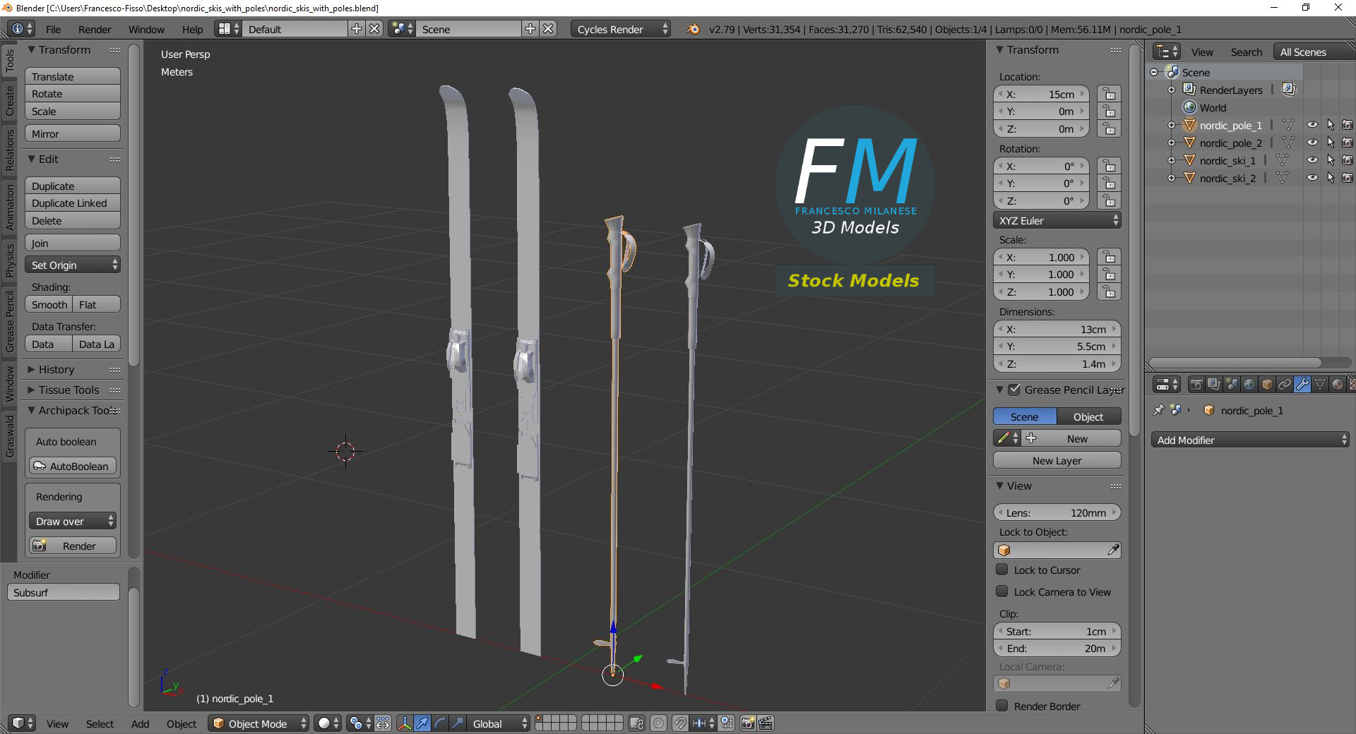 3D-Modell - Nordische Skier mit Stöcken - 09