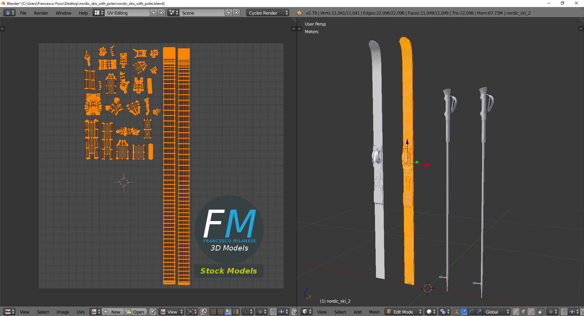 3D-Modell - Nordische Skier mit Stöcken - 10