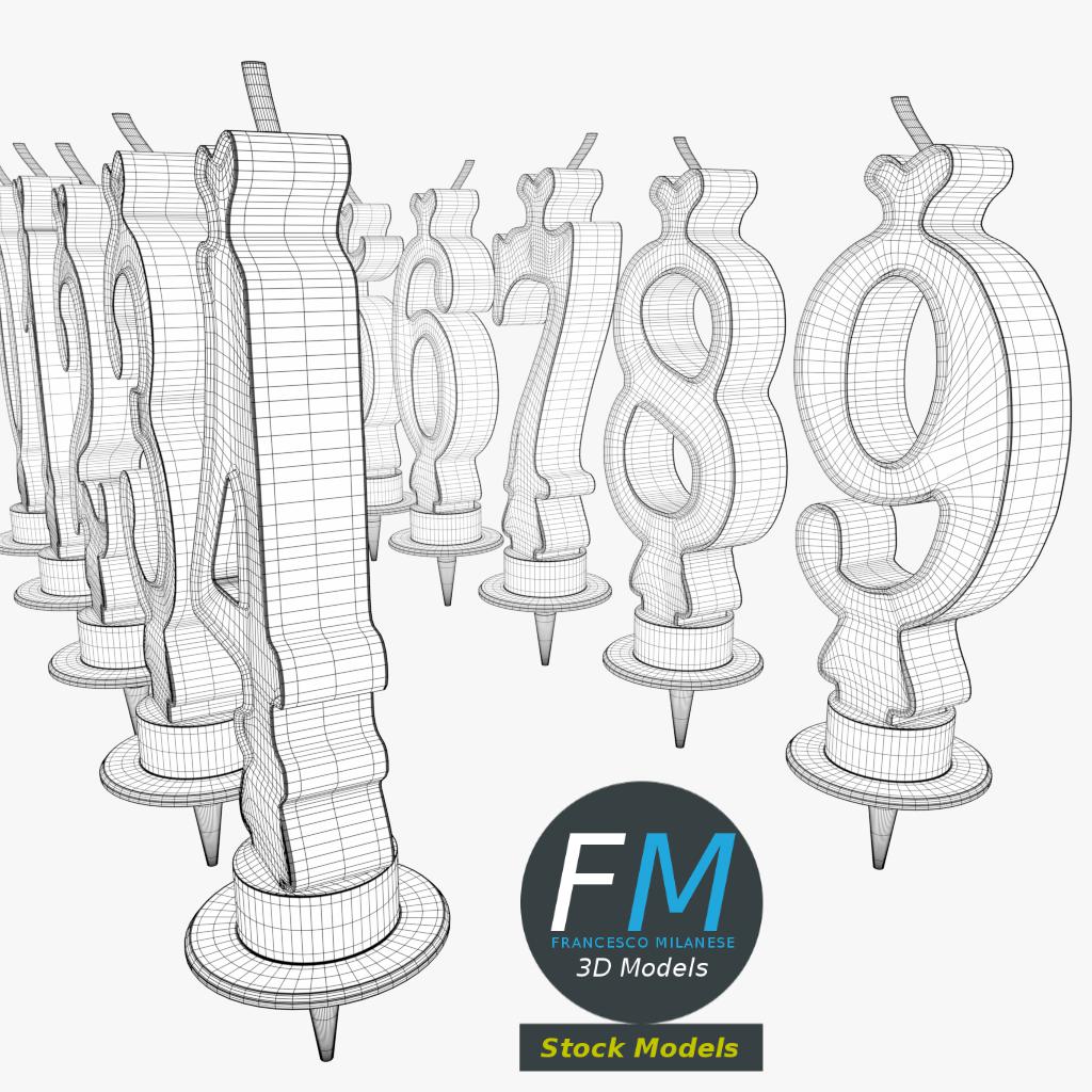 3D-Modell - Zahlenkerzen für Kuchen - 08
