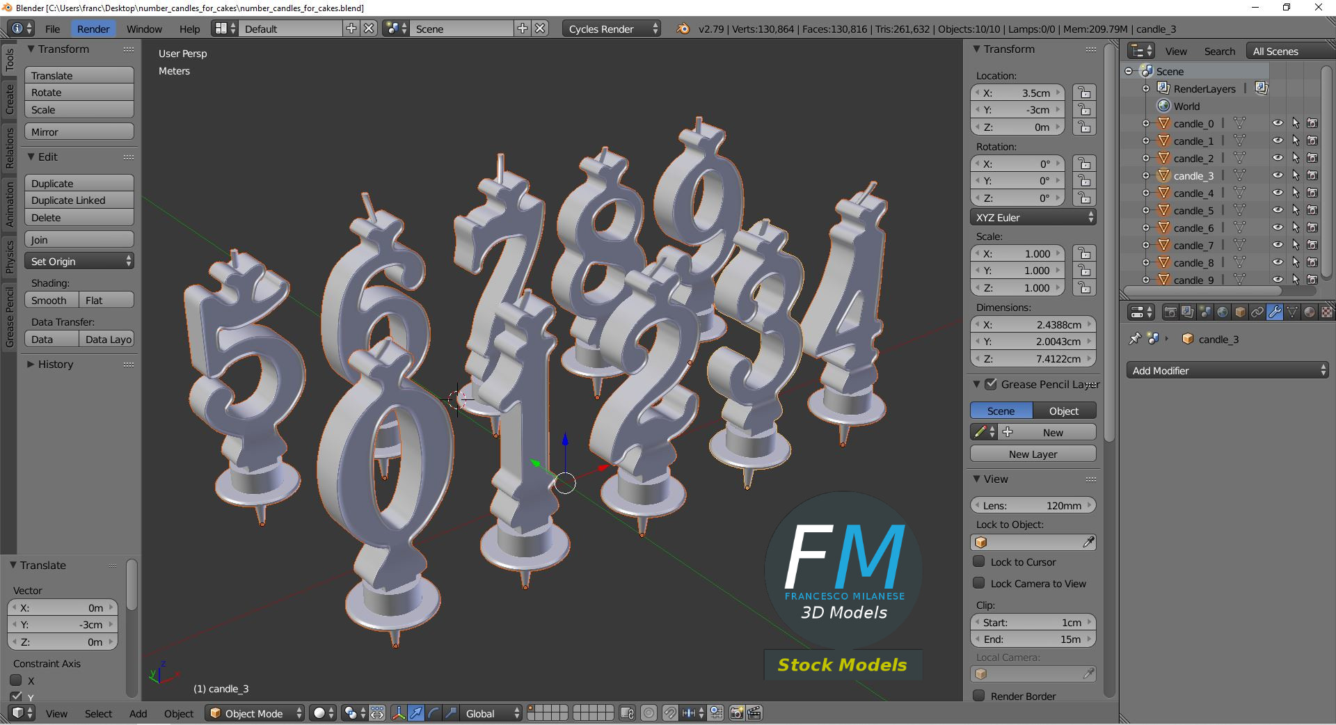 3D-Modell - Zahlenkerzen für Kuchen - 09