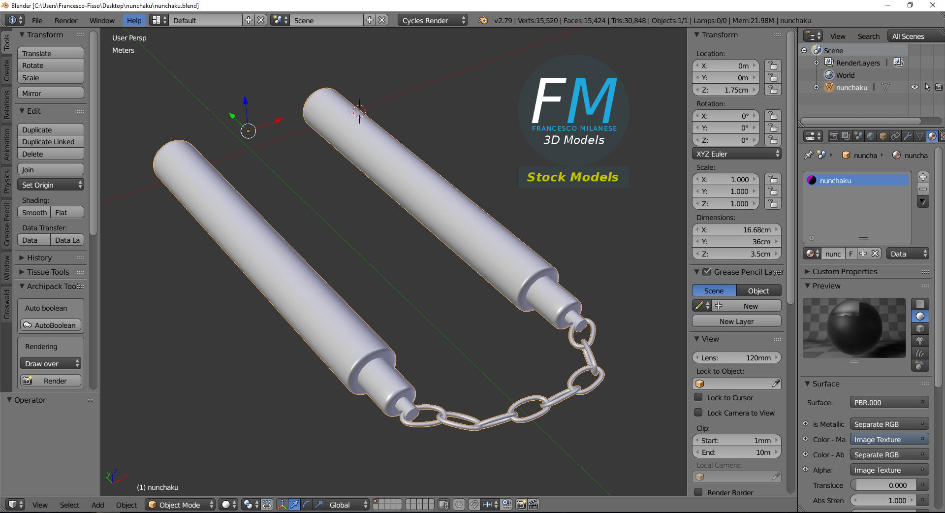 3D-Modell - Nunchaku - 09