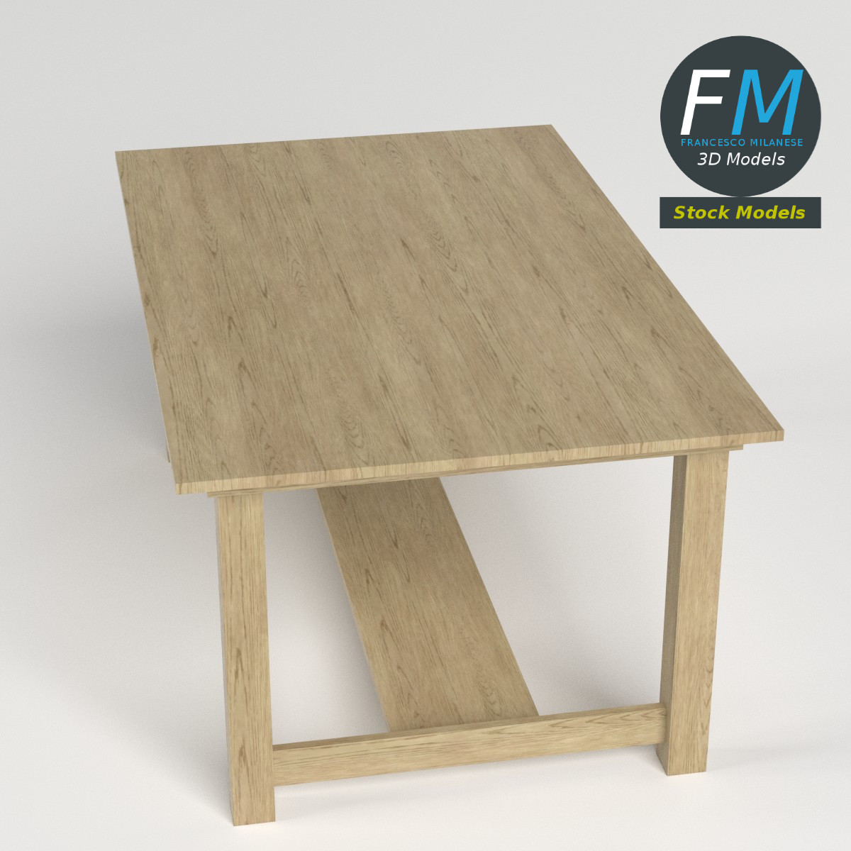 3D-Modell - Schreibtisch aus Eiche - 02