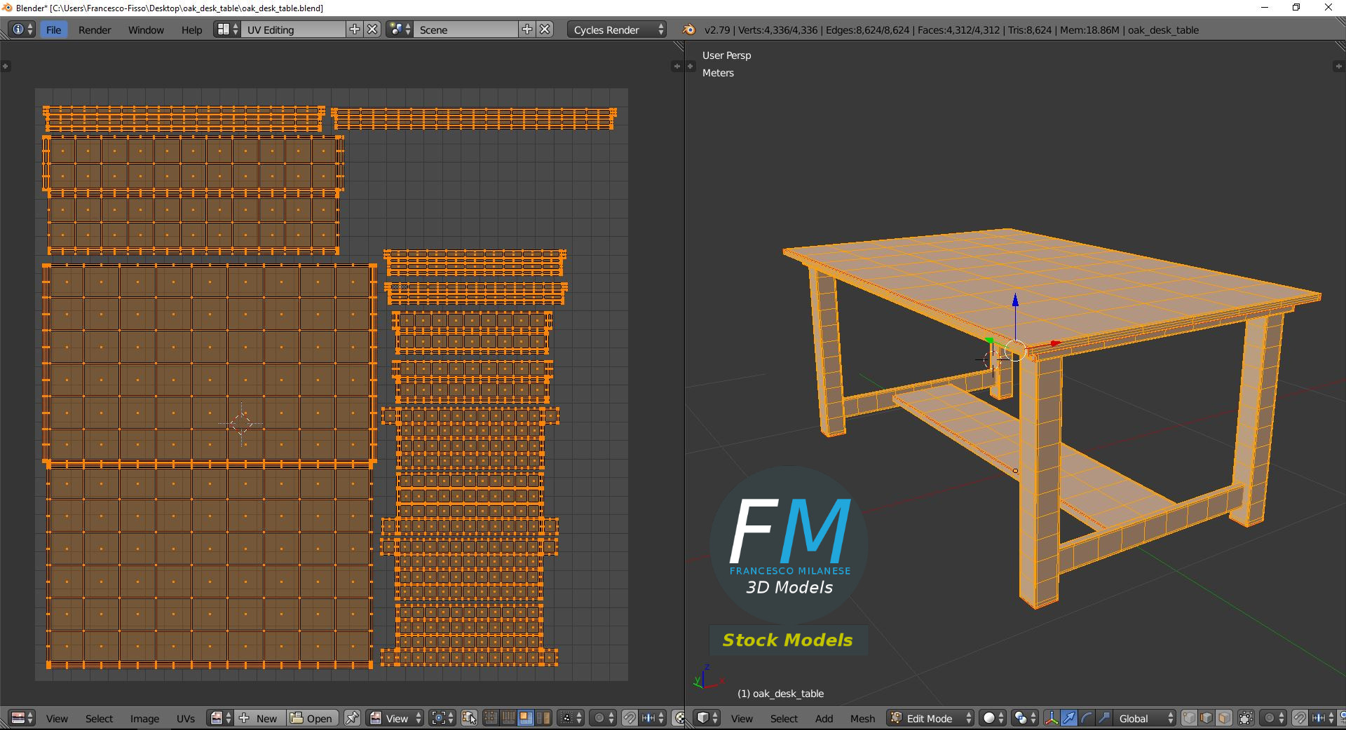 3D-Modell - Schreibtisch aus Eiche - 10