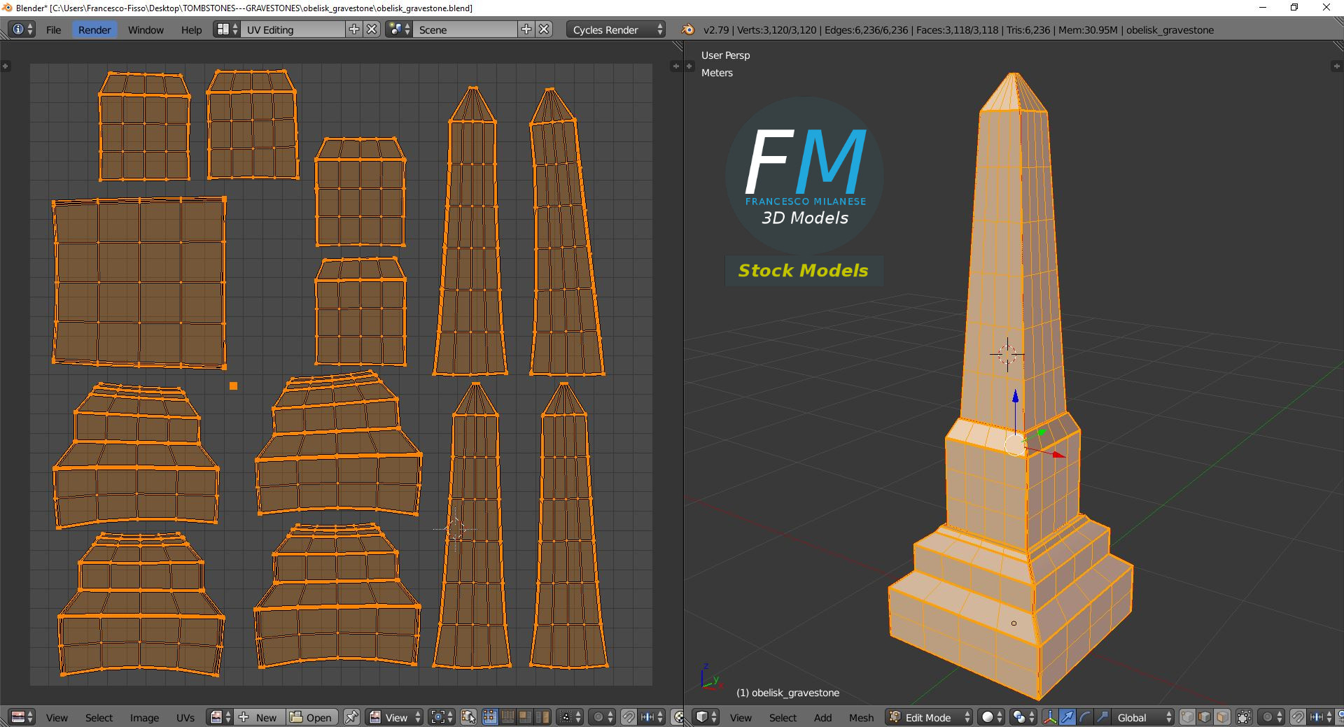 3D-Modell - Obelisk-Grabstein - 10