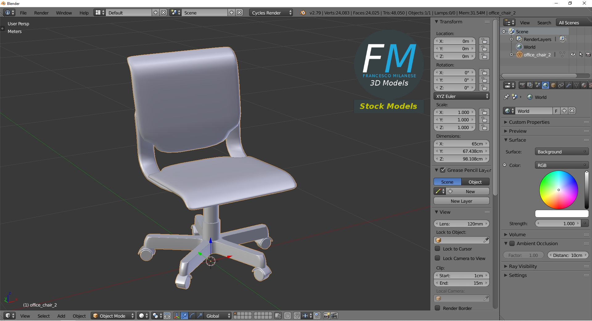 3D-Modell - Bürostuhl Ohne Armlehnen - 09