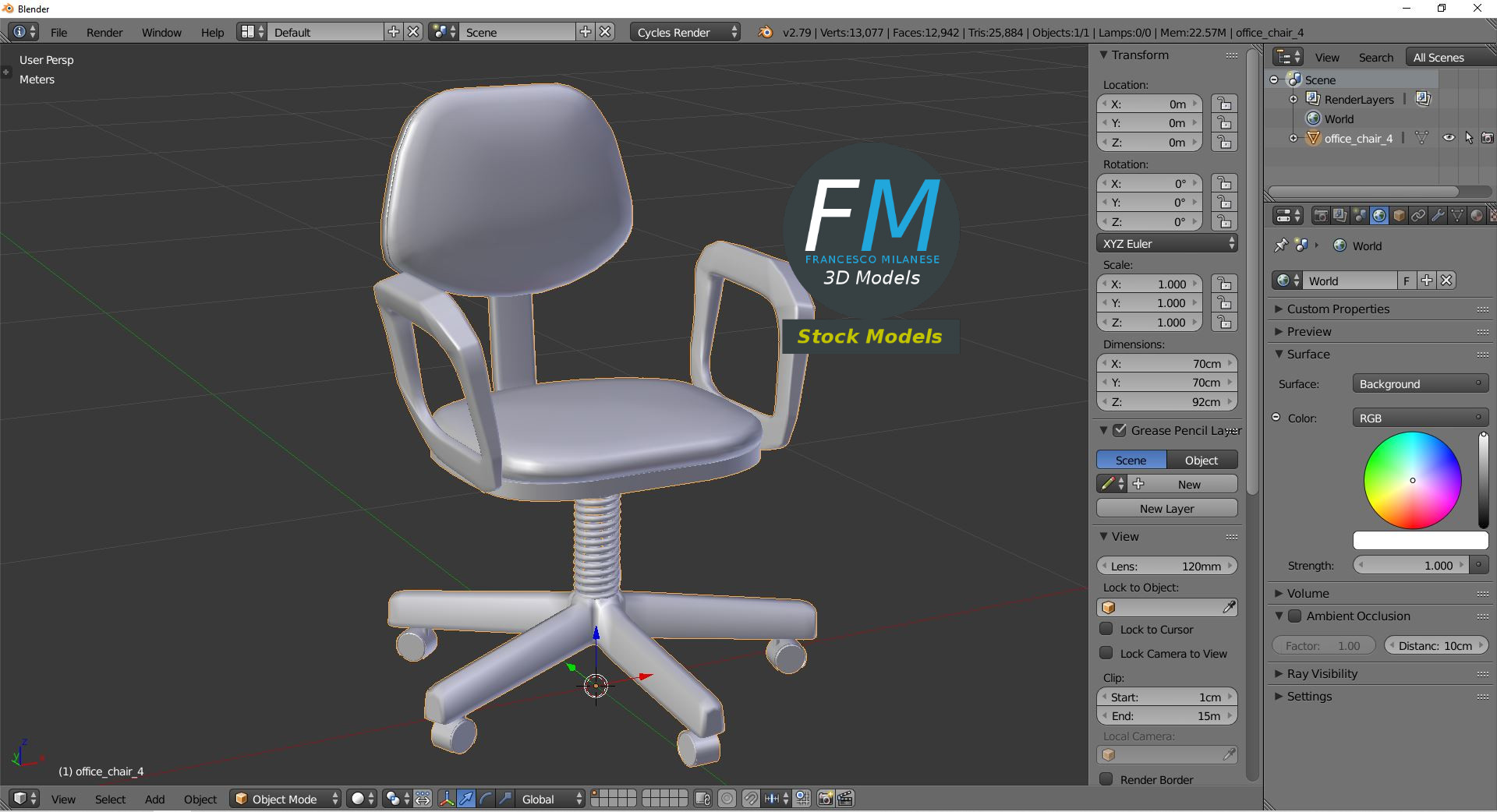 3D-Modell - Bürostuhl mit Armlehnen - 09