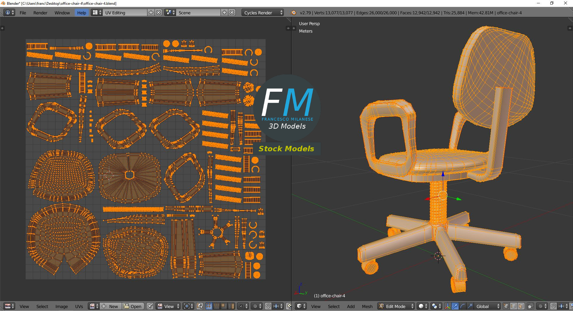 3D-Modell - Bürostuhl mit Armlehnen - 10