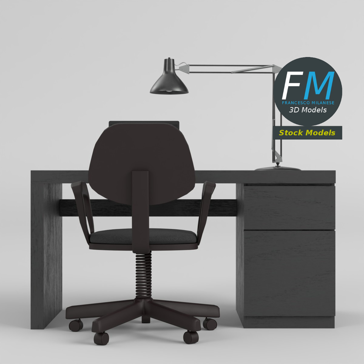 3D-Modell - Schreibtisch mit Stuhl und Laptop - 03