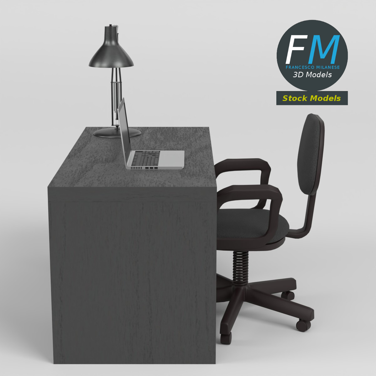 3D-Modell - Schreibtisch mit Stuhl und Laptop - 04