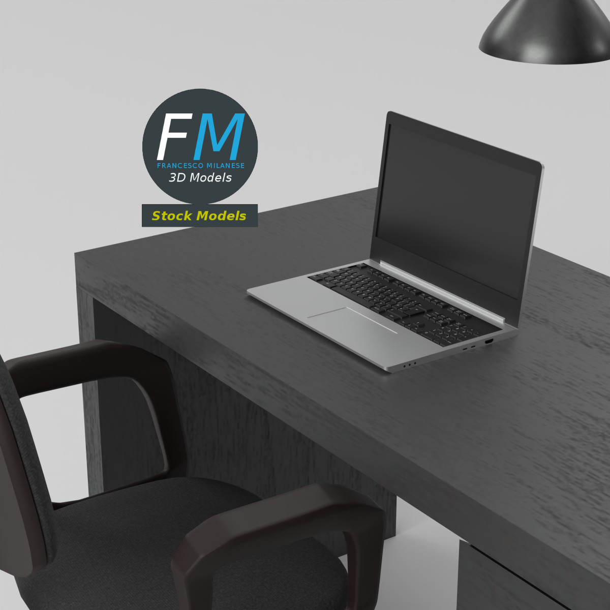 3D-Modell - Schreibtisch mit Stuhl und Laptop - 05