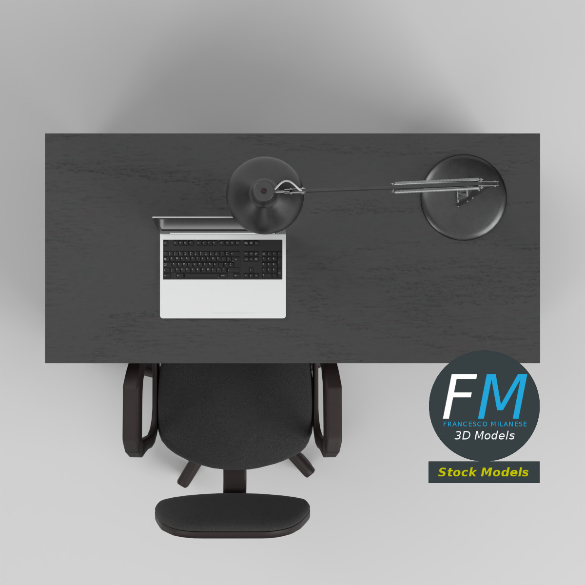 3D-Modell - Schreibtisch mit Stuhl und Laptop - 06