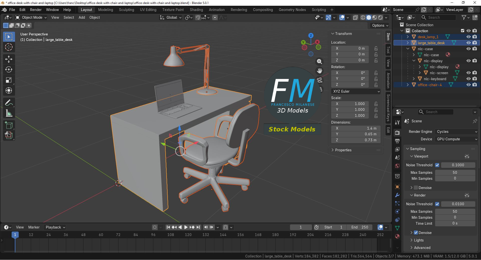 3D-Modell - Schreibtisch mit Stuhl und Laptop - 09