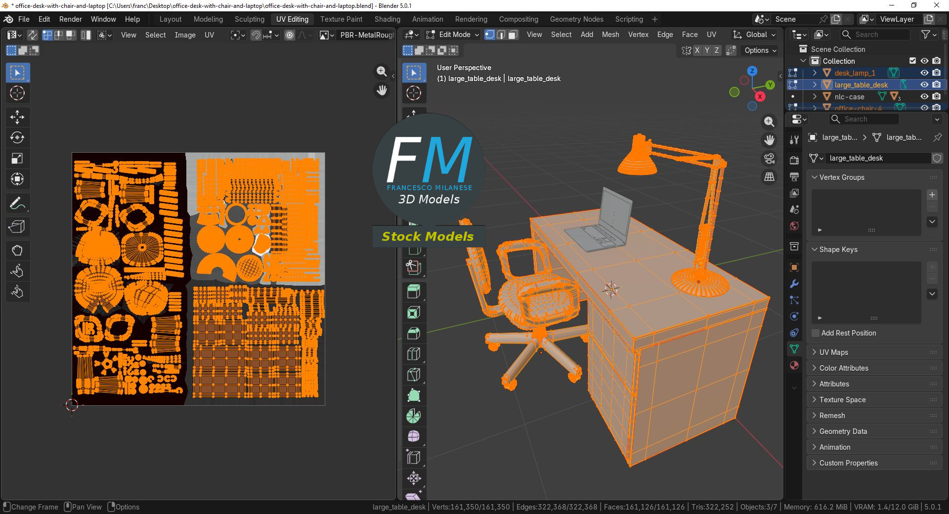 3D-Modell - Schreibtisch mit Stuhl und Laptop - 10