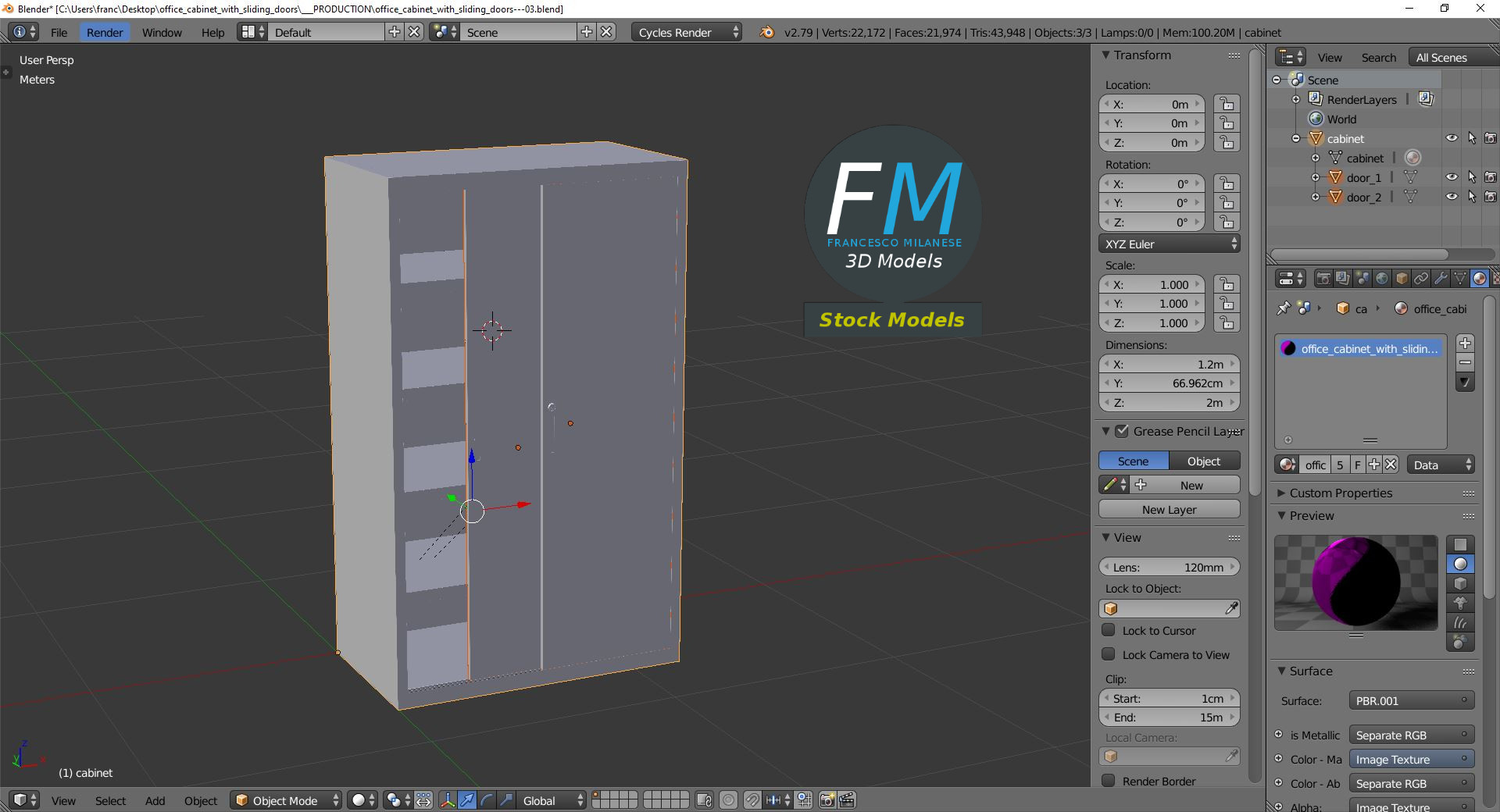3D-Modell - Büroschrank mit Schiebetüren - 09