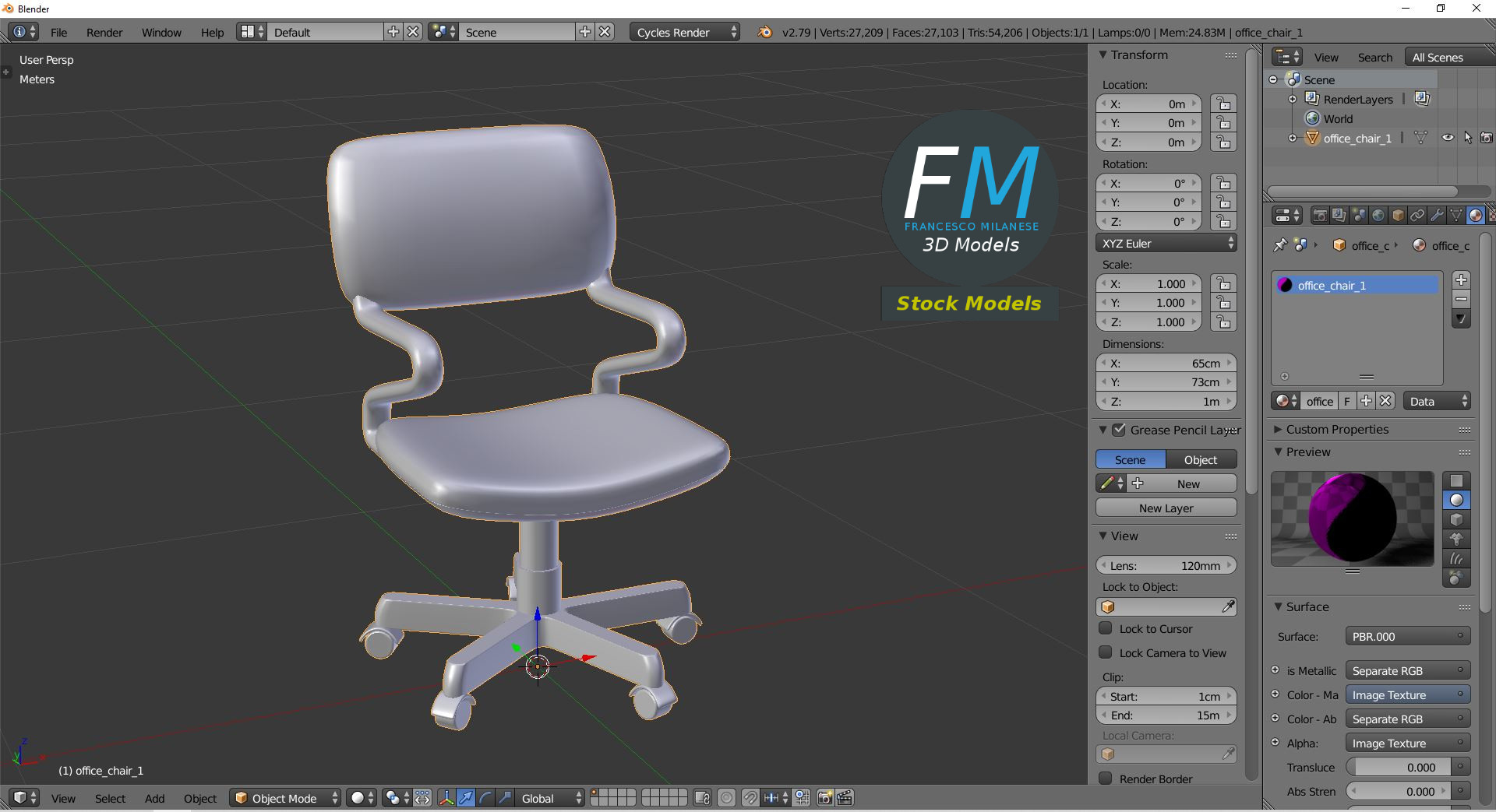 3D-Modell - Bürostuhl - 09