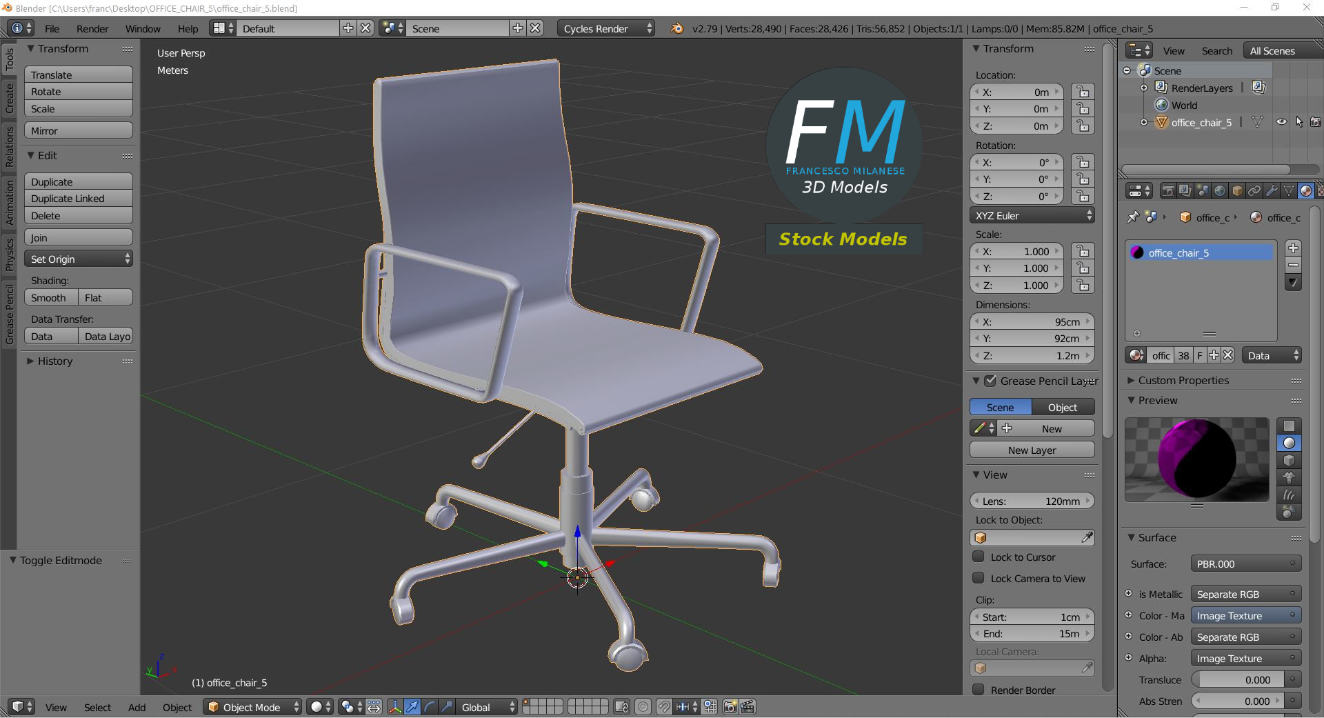 3D-Modell - Bürostuhl mit Armlehnen - 09