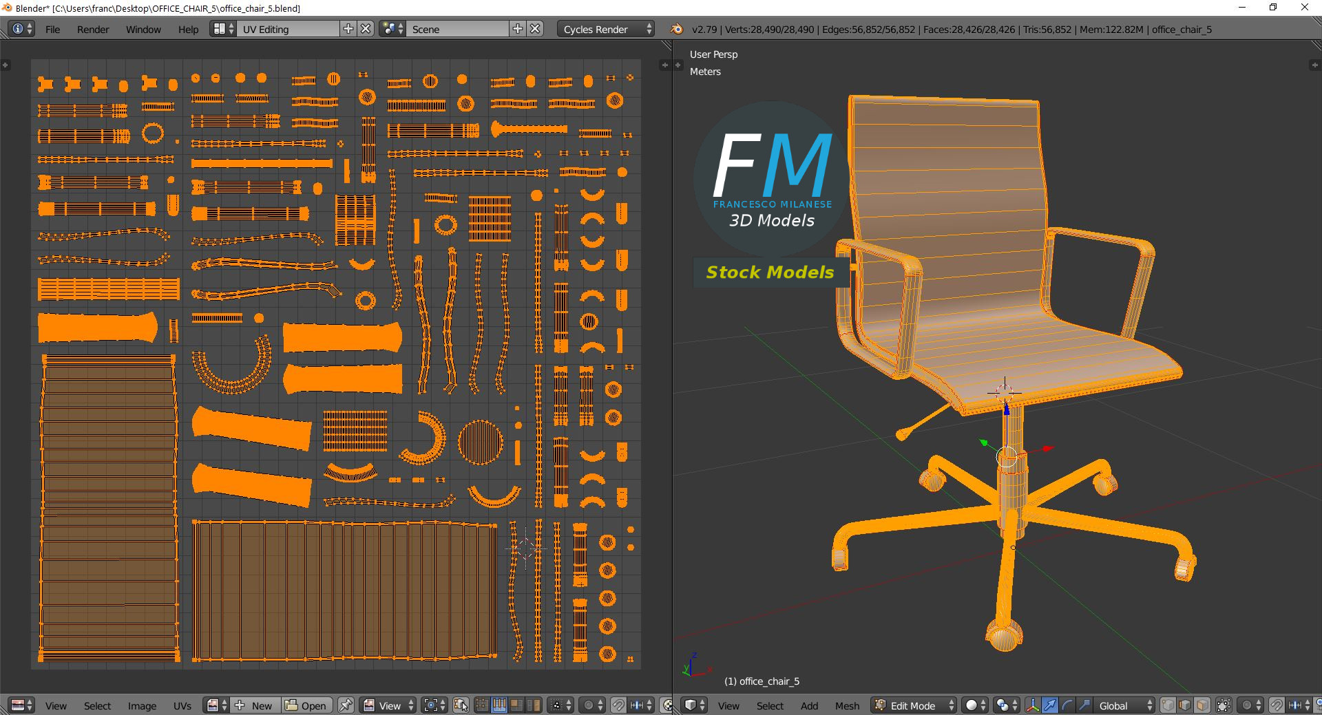 3D-Modell - Bürostuhl mit Armlehnen - 10