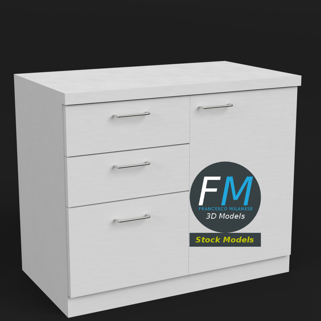 3D-Modell - Büroschrank mit Schubladen - 01