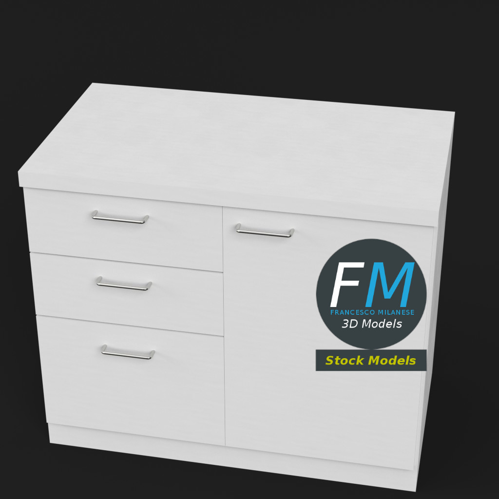 3D-Modell - Büroschrank mit Schubladen - 02